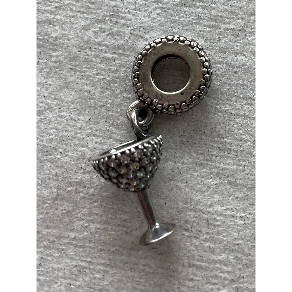 Pandora sterling silver pavé cocktail glass dangle charm ALE 925